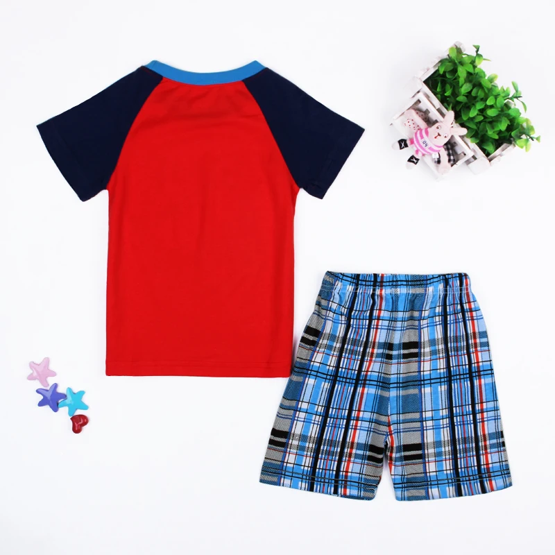 Boys Casual Summer Clothing Set Children's Sports Sets Short Sleeve T-shirt+ Plaid Shorts 2PCS Kids Homewear Clothes DS30 |