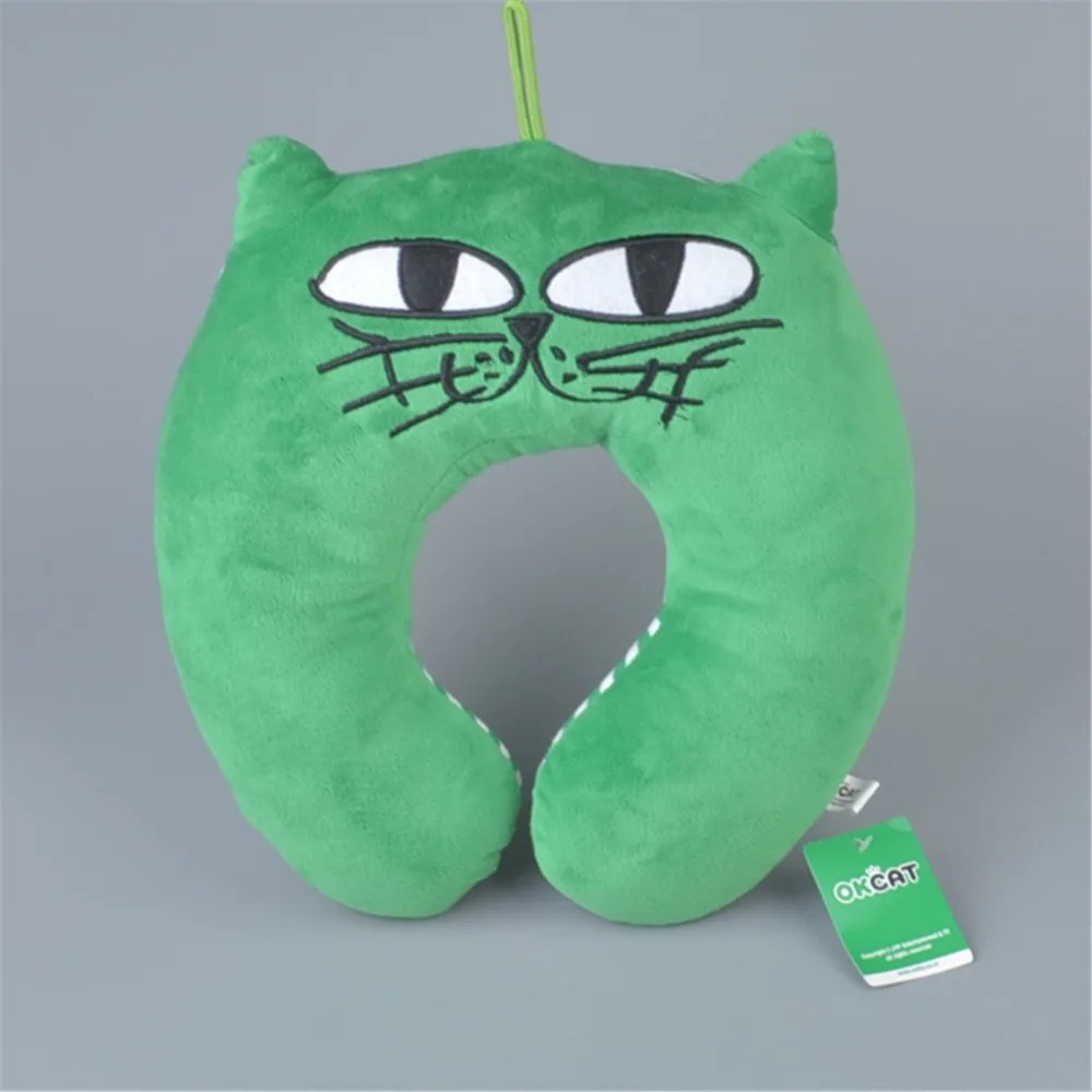 

U-образная подушка Green OK CAT, поддержка шеи для автомобиля, самолета, плюшевая дорожная подушка, бесплатная доставка