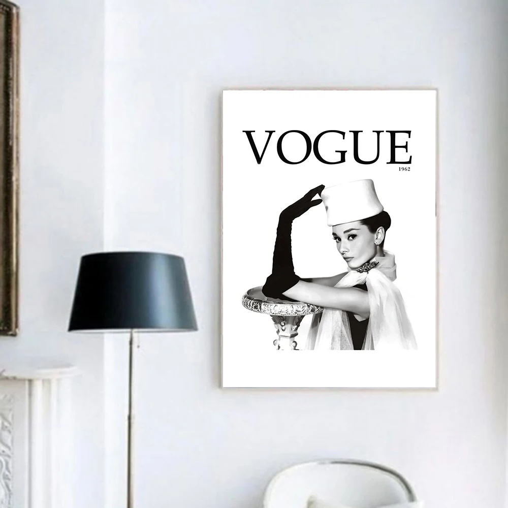Плакат Vogue Хепберн настенное искусство холст черно белые плакаты и принты