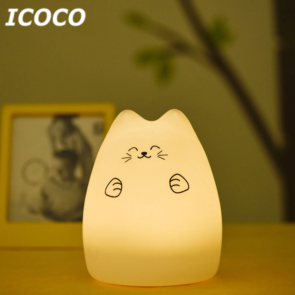 ICOCO 7 цветов сменная Милая мультяшная кошка из мягкого силикона Ночник подарок