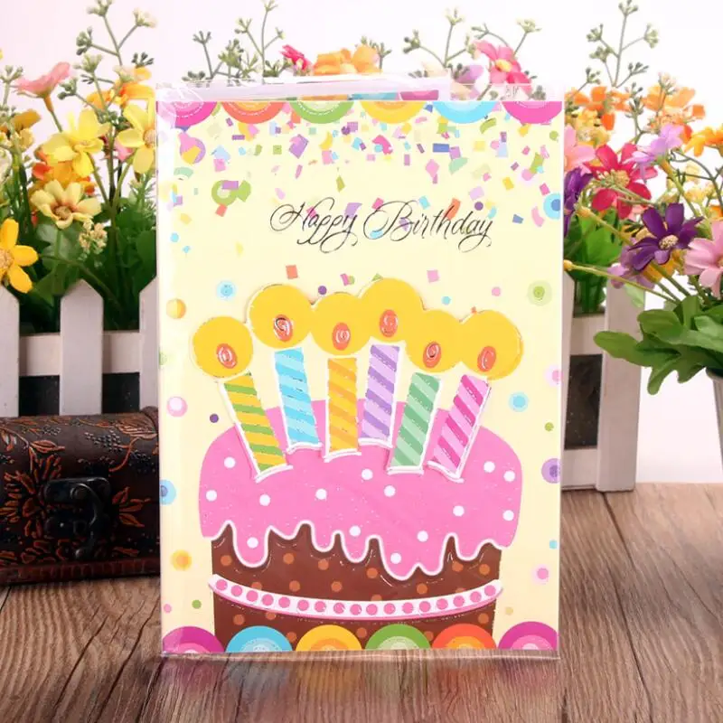 

5pcs/lot Birthday Cake Music Greeting Card Kids Special Today Wish Card Tri-fold Music Gift Message Card