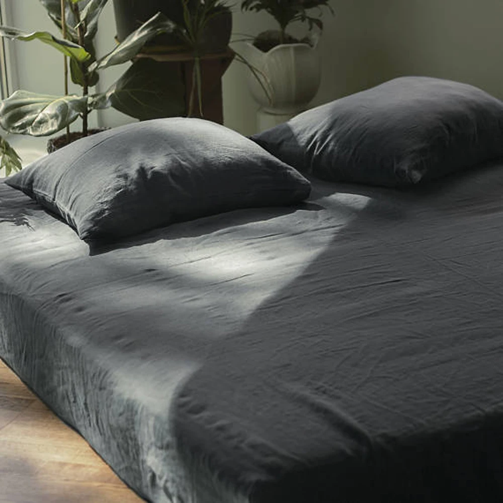 Плоские простыни серого цвета во французском стирке льняные детское постельное