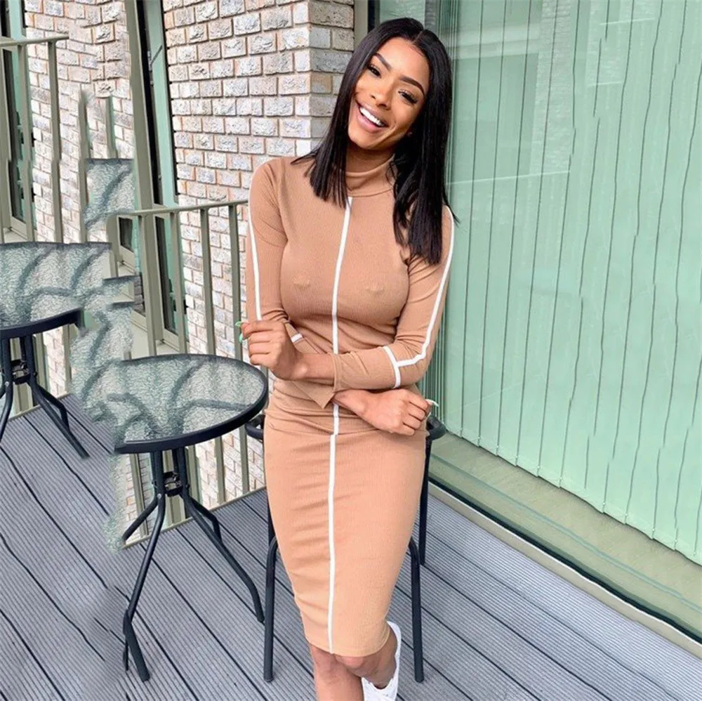 Женское осеннее платье Vestido 2019 высококачественное Брендовое в полоску с длинным