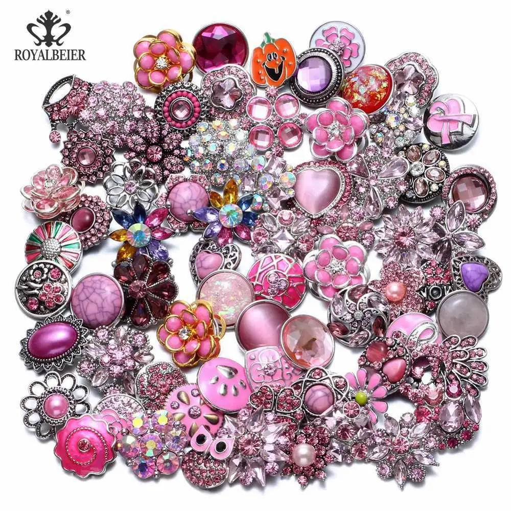 Top Pink Series 50 шт./лот, смешанный металл и стекло, 18 мм, кнопки, ювелирное изделие, сделай сам, стразы, кнопки, подвески для кнопки сделай сам, браслет, ювелирное изделие - Окраска металла: Top Pink Series