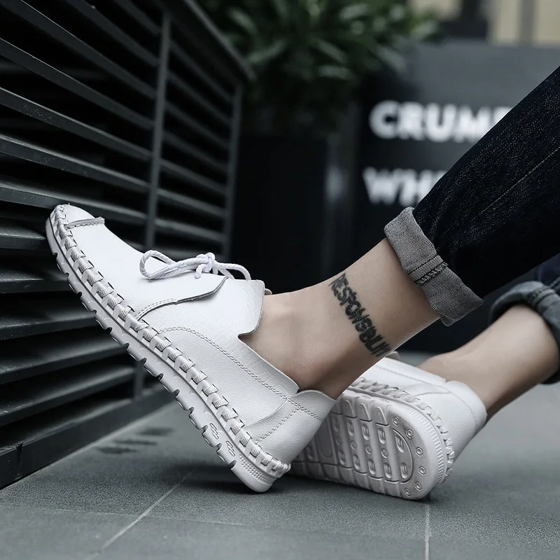 New 2019 Men Loafers Outdoor Breathable Leather Casual Shoes Fashion Lazy Flats Moccasins chaussure homme men Sneakes | Обувь