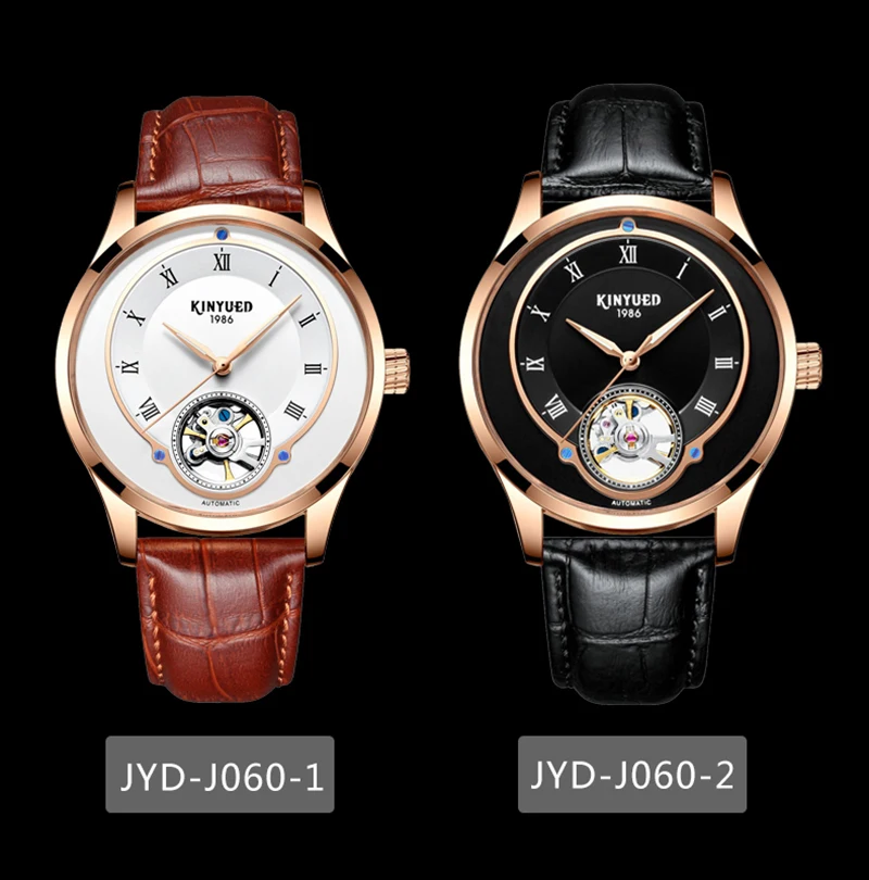 Tourbillon KINYUED часы Роскошные брендовые Новые Мужские автоматические механические часы кожа розовое золото самовзводные Дизайнерские мужские наручные часы s