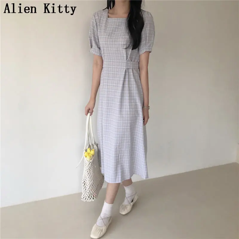 Женское длинное клетчатое платье Alien Kitty повседневное свободное винтажное