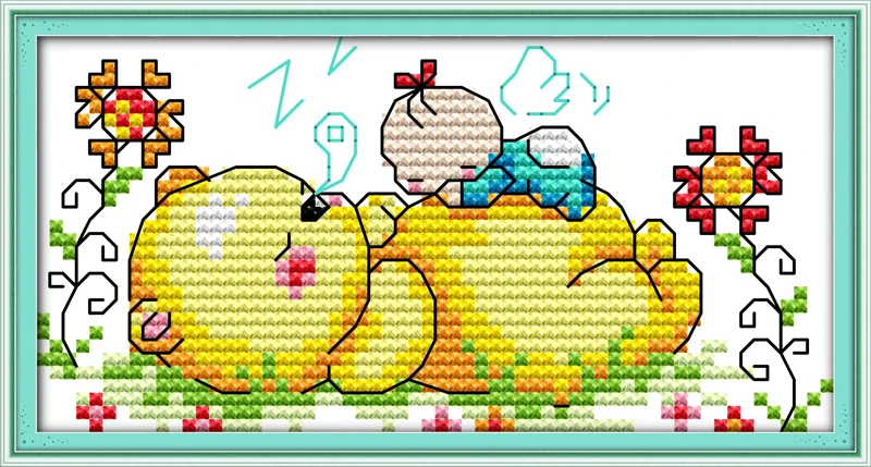 Набор для вышивки маленький медведь на лужайке из ткани DMC 14CT 11CT|bear cross stitch|dmc 14ctcross