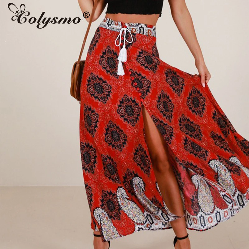 Colysmo Женская длинная юбка с цветочным принтом богемная Boho летние пляжные макси