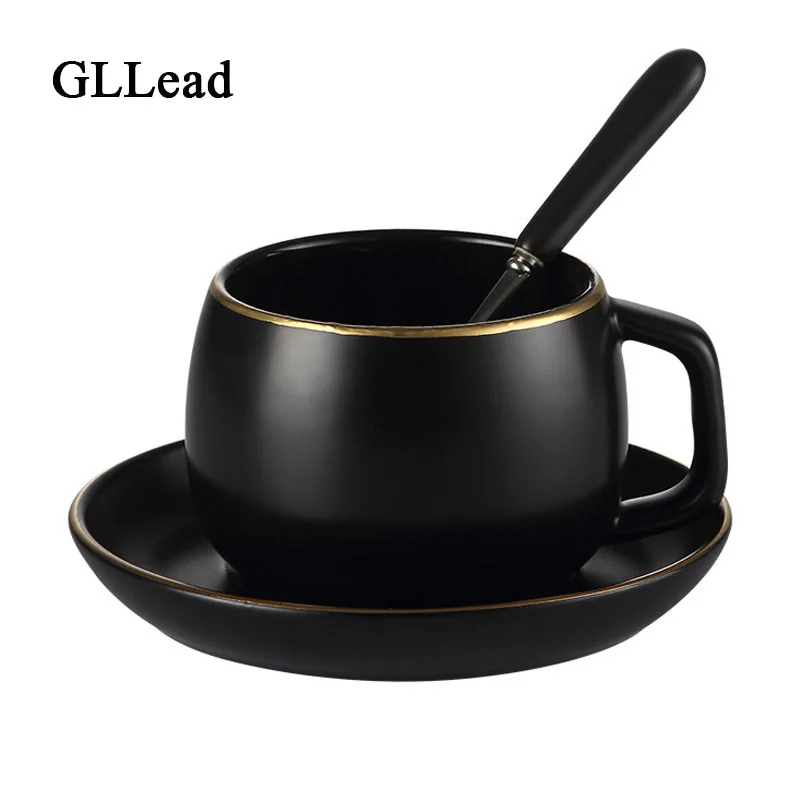 Черная керамическая кружка GLLead простые чайные чашки наборы блюдец с ложкой