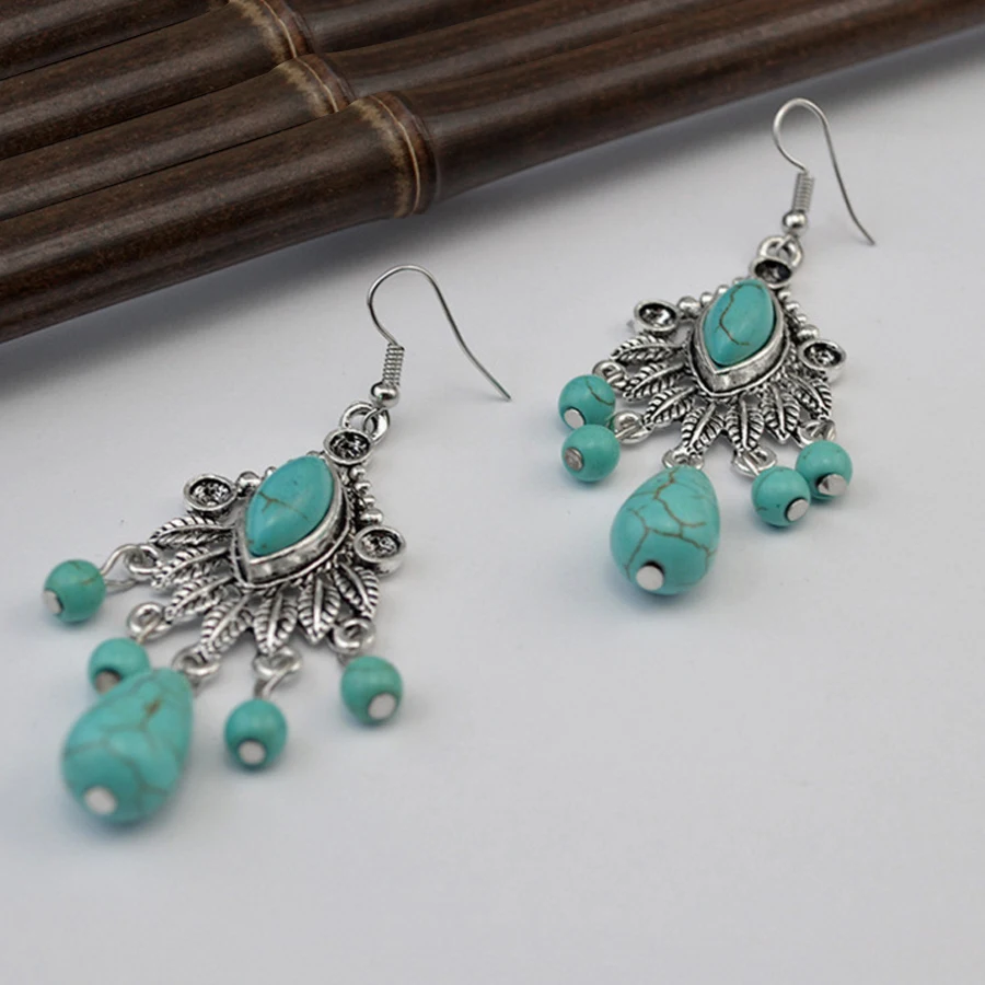 Винтажные бирюзовые Висячие серьги для женщин аксессуары в стиле бохо