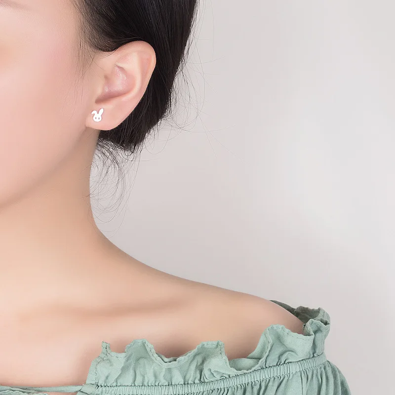 

FENGLI Sweet Cute Rabbit Silver Color Stud Earring for Kids Children Girl Lovely Animal Ear Studs Romantic Jewelry