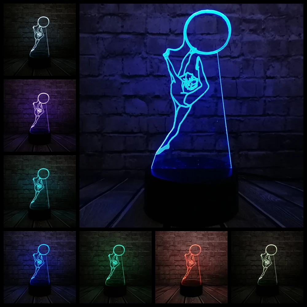 Гимнастка спортсмена кольцо 3D лампа ночник USB светодиодное освещение Mulitcolor