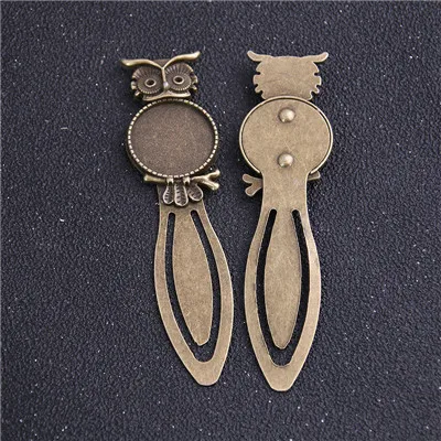 Antique Bronze 2pcs Three Color 20mm Cameo Steel Animal Owl Bookmarks Round Cabochon Settings Jewelry Blank Charm - Color: Antique Bronze