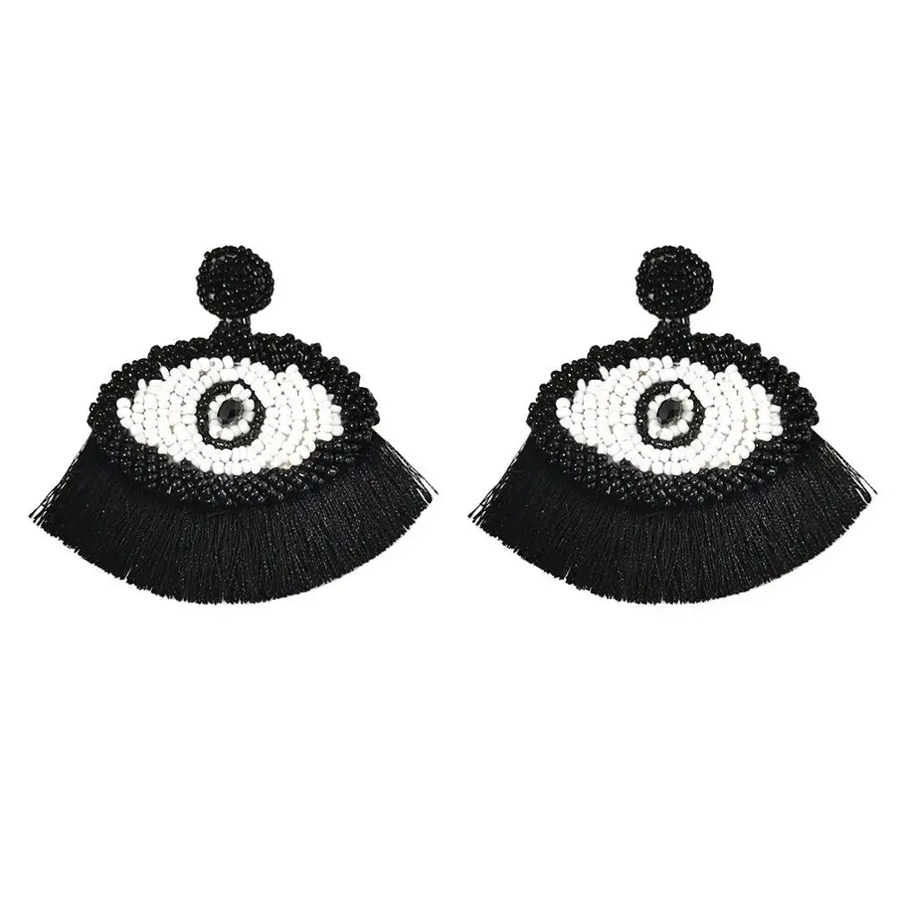Black Earrings MANILAI, ручной работы, серьги-кисточки с бусинами для женщин, Винтажные серьги, подвеска в виде глаз, Висячие массивные серьги, серьги с бахромой - Окраска металла: Black Earrings
