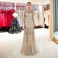 ilovewedding 34 sleeves heavy beadings a line vintage style long sleeves sheer back champagne evening dresses