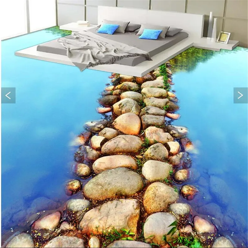 Beibehang 3 dобои прозрачный речной камень пол ванной комнаты Mural-3d ПВХ обои