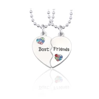 2 pcsset best friends pendant necklaces peach borken heart necklace inlaid rhinestone heart necklaces charms jewelry