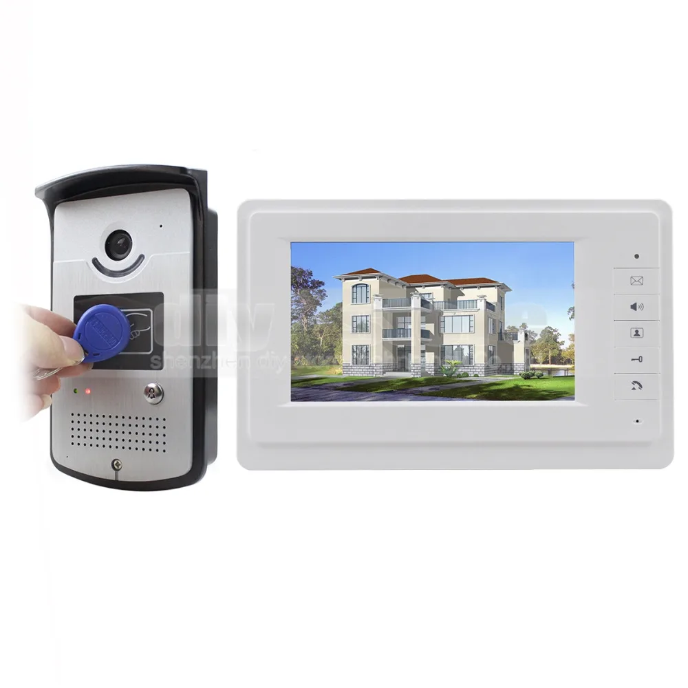 

DIYSECUR 7 inch Wired Video Door Phone Doorbell Home Security Intercom System 1-In 1-Out RFID