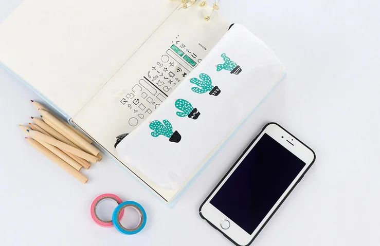 Свежий Зеленый Кактус большой емкости Холст Карандаш сумка для детей