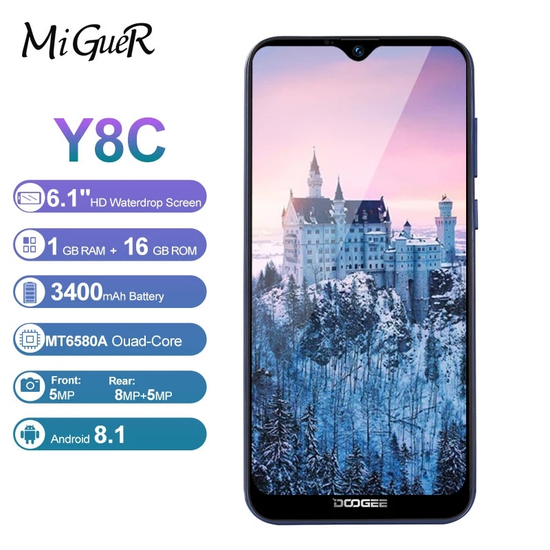 DOOGEE Y8c 6 1 дюймов Android 8 19:9 в виде капли воды экран LTPS смартфон MTK6580 ГБ Оперативная
