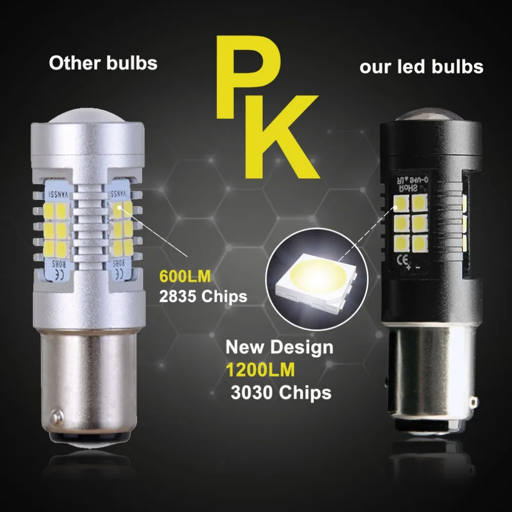 Фото 2 шт. 1157 BAY15D Светодиодные лампы P21/5W 21 3030SMD фонарики стоп-сигнал задний фонарь автомобиля резерсветильник свет 12В 24В Белый Желтый Янтарный кра... №4
