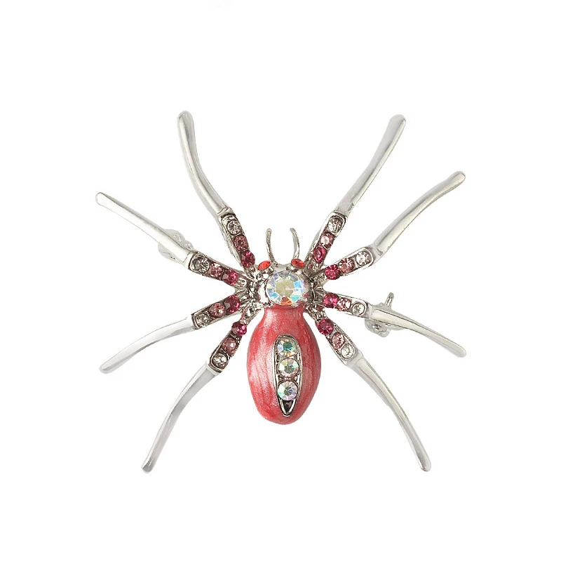 Фото Высококачественная стеклянная Хрустальная брошь в виде паука булавки красном
