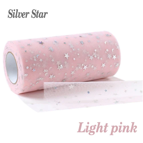 Silver-Light pink Золотая/серебряная звезда Блестящий рулон тюля с блестками 25 ярдов 15 см катушка пачка свадебное украшение органза лазер DIY ремесло день рождения поставки - Цвет: Silver-Light pink