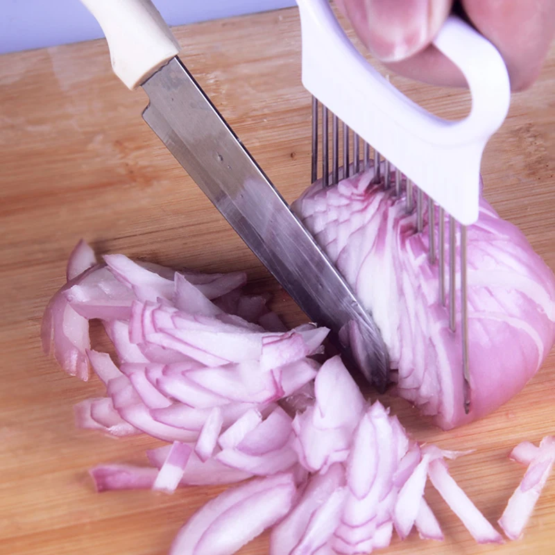 Stainless Steel Plastic Fruit and vegetable Slicer Needle Metal Meat Cutter Onion Cut Aider Fork Tomato Chopper Holder Gadgets | Дом и сад