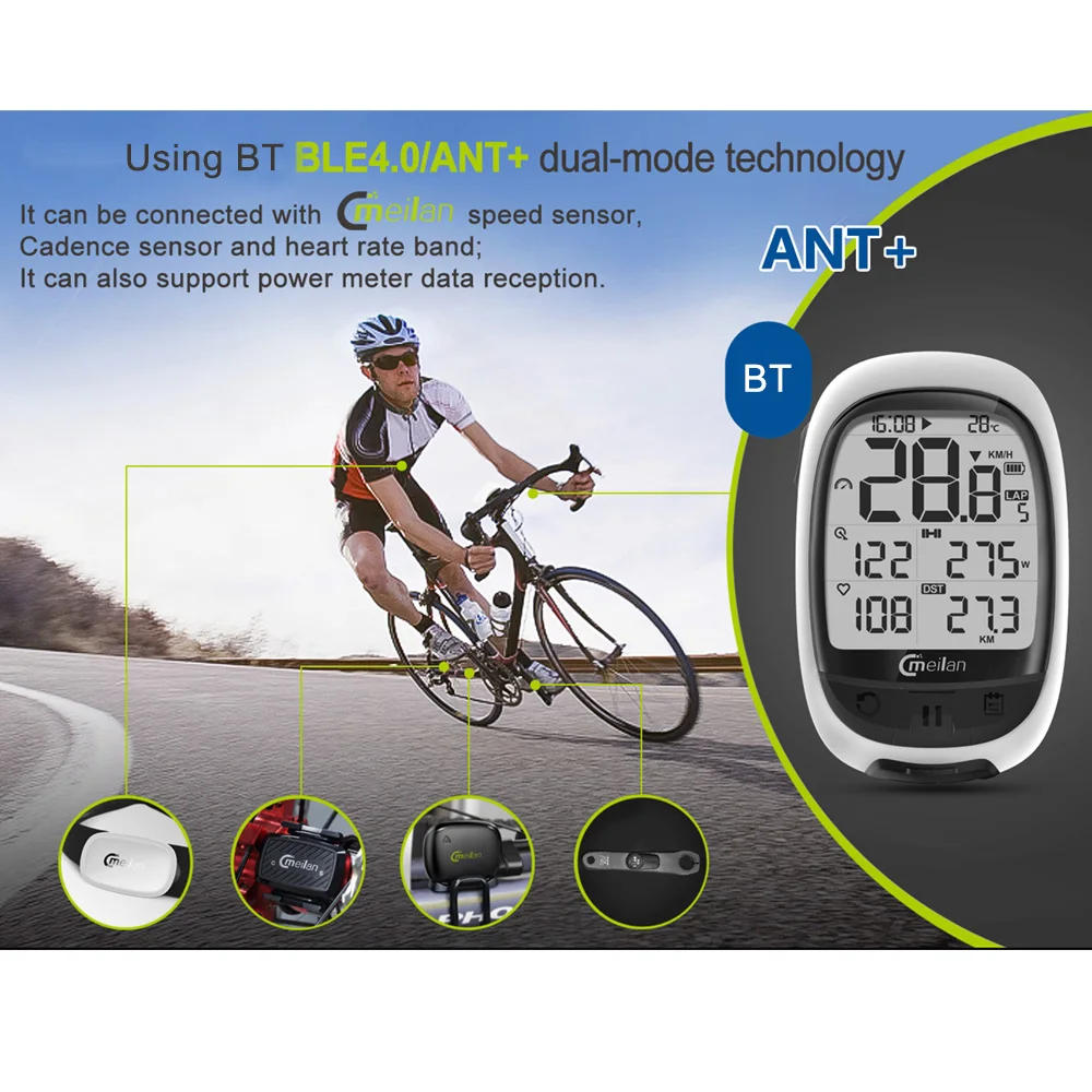 Велосипедный gps компьютер Bluetooth ANT + велосипедный Meilan M2 поддержка подключения с