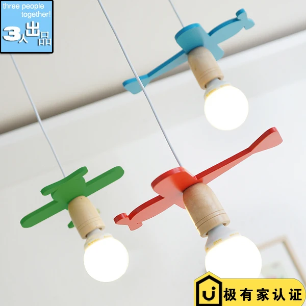 Светодиодная цветная деревянная Подвесная лампа в виде самолета для детской