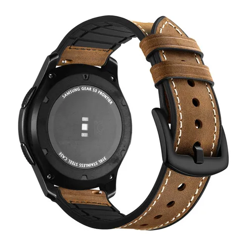 Dark brown crazy hor Leathe+ Силиконовый ремешок для samsung Galaxy watch 46 мм 42 мм active gear S3 huawei watch gt браслет amazfit grt 47 мм ремешок для часов - Цвет ремешка: Dark brown crazy hor