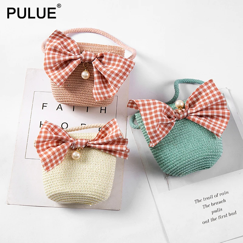 

New Cute Bowknot Straw Small Money Bag Coin Purses Women Mini Shoulder Bag Children Crossbody Bag Girl Beach Bag Kids Gifts