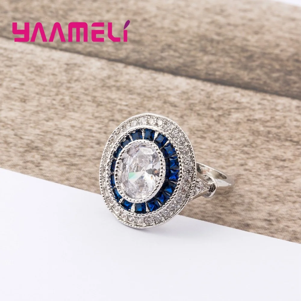 Новое поступление Крутое модное кольцо на палец с синим и белым CZ камнем в стиле