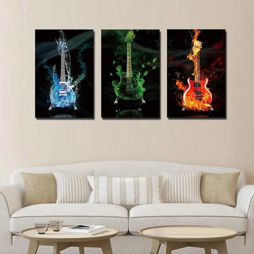 3 Панели Домашний Декор Гитары картины напечатаны живопись на холсте Уолл