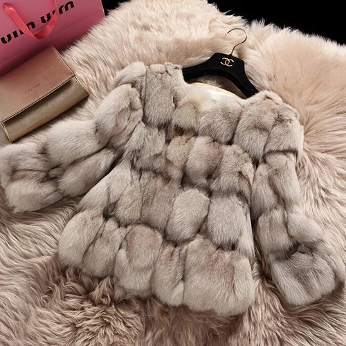 beige Стиль модная женская шуба из натурального Лисьего меха натуральный Лисий Мех короткая куртка зимняя теплая мягкая женская одежда из натурального Лисьего меха - Цвет: beige