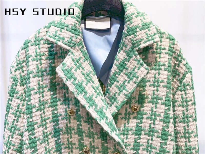 【HSY studo】2019 осенний Новый тренд женский Двухкнопочный клетчатый блейзер с