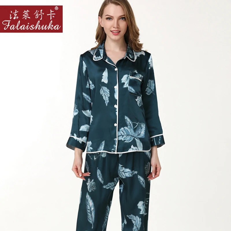 Womens Silk Satin Pajamas Set 2019 woman silk long sleeve tops and full length pants set Sleepwear Set Nightwear Loungewear