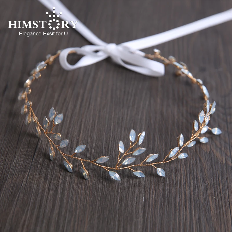 

Handmade Opal Stone Crystal Wedding Head Bands Bridal Headpiece Gold Hair Jewelry Accessories for Women Bride's Tiaras