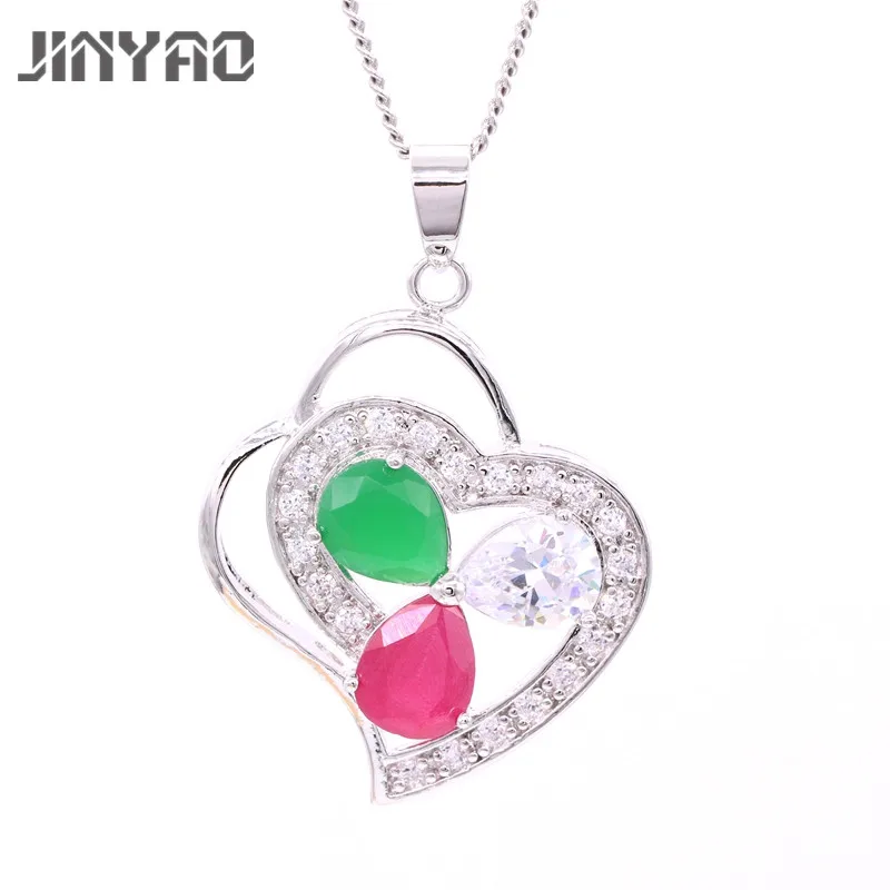 JINYAO Модный золотой цвет очарование зеленый камень красный AAA циркон сердце кулон