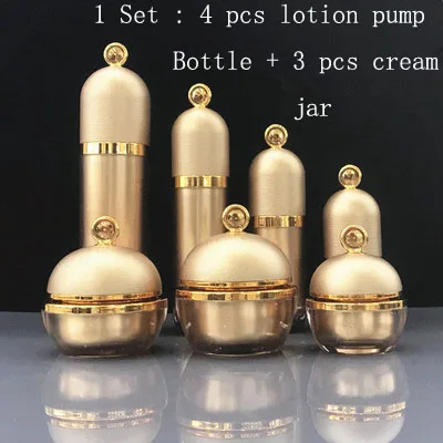 1 Set 7Pcs 10 шт. Высокое качество 15 г 30 г 50 г золотая акриловая банка для крема пустой косметический упаковочный контейнер бутылка для лосьона 15 мл 30 мл 50 мл 100 мл - Цвет: 1 Set 7Pcs