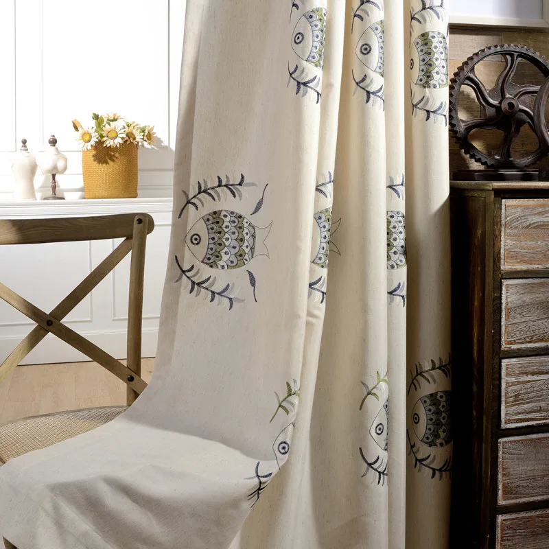 Японский стиль хлопок и лен рыбки вышитые ткани занавески занавес для гостиной