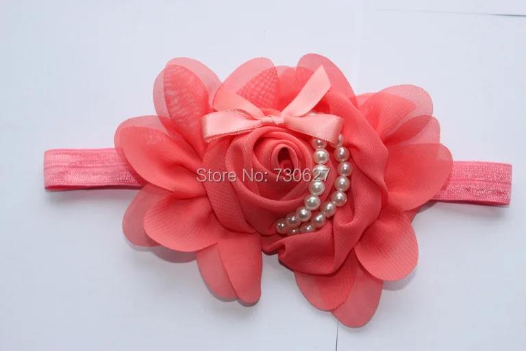 

2017 NEW newborn Headbands hair band Chiffon flower rose pearl flower headband children hair accessories headwear 100pcs/lot