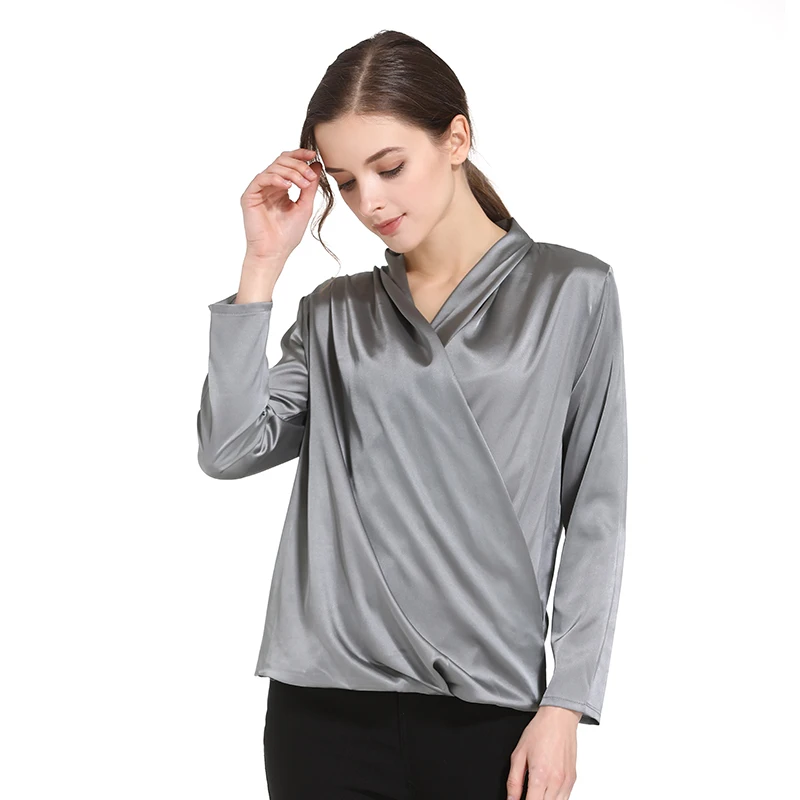 Новинка 2019 женские блузки модные рубашки Женская Однотонная рубашка OL с V