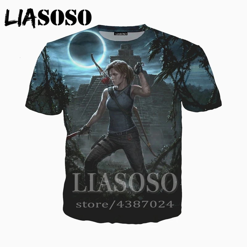 LIASOSO 2018 Новая модная футболка брендовая Классическая игра Tomb Raider Leading lady Lara Croft 3d