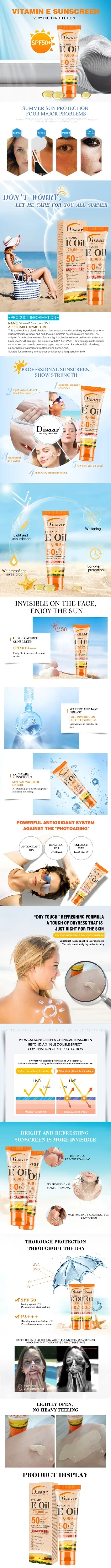 SPF50 Vitamin E Face Body Sunblock Foundation Whitening Sunscreen Cream Skin Protective Cream Oil-control Moisturizing Body Care