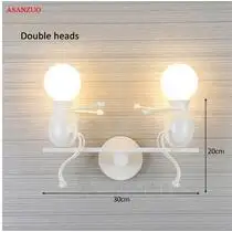 B Double head Американский кантри креативный Железный светодиодный настенный светильник, ретро прикроватный светильник для спальни, настенный светильник с мультяшным роботом для детской комнаты - Цвет абажура: B Double head
