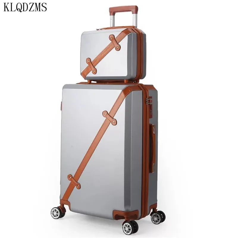 KLQDZMS  PC Rolling Classic Luggage Set 20’’22’’’24’’26 Inch ABS Retro Travel  Suitcase On Wheels With Cosmetic Bag  For Women