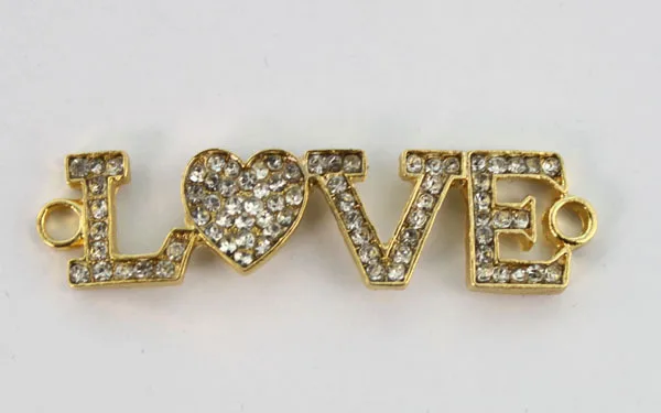 

8PCS Clear Pave Rhinestone Golden Heart LOVE Link Pendants #22849