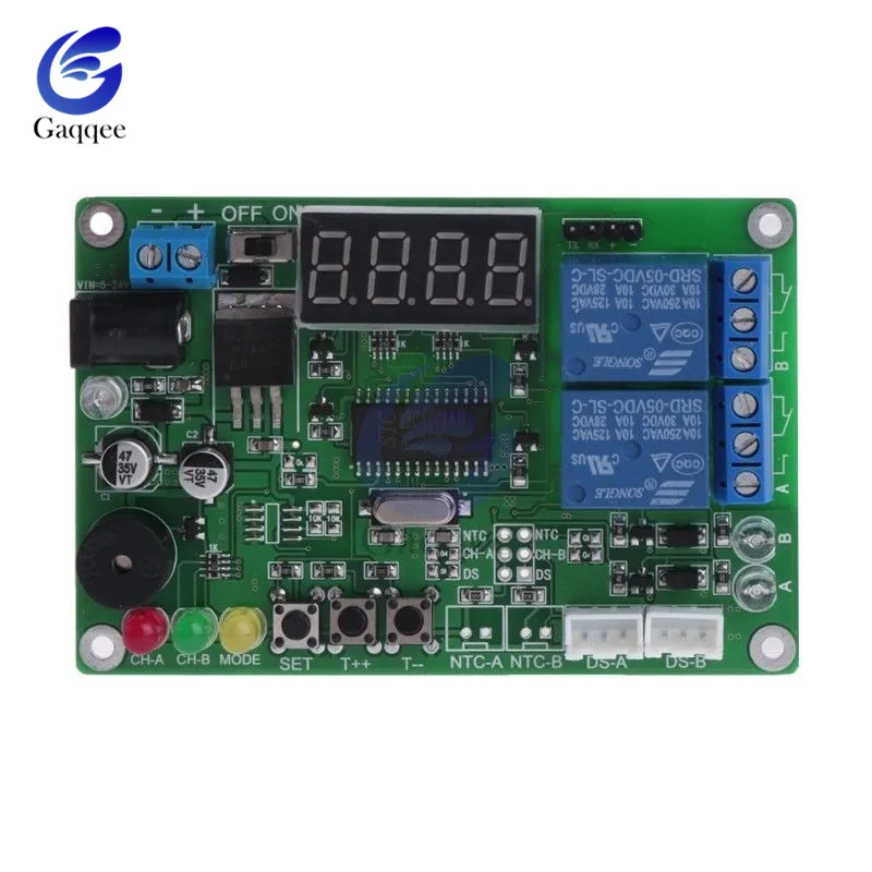 DC 5-24V 12V 2-CH Высокоточный светодиодный цифровой дисплей интеллектуальный регулятор температуры Термостат Термометр с 2 зондом